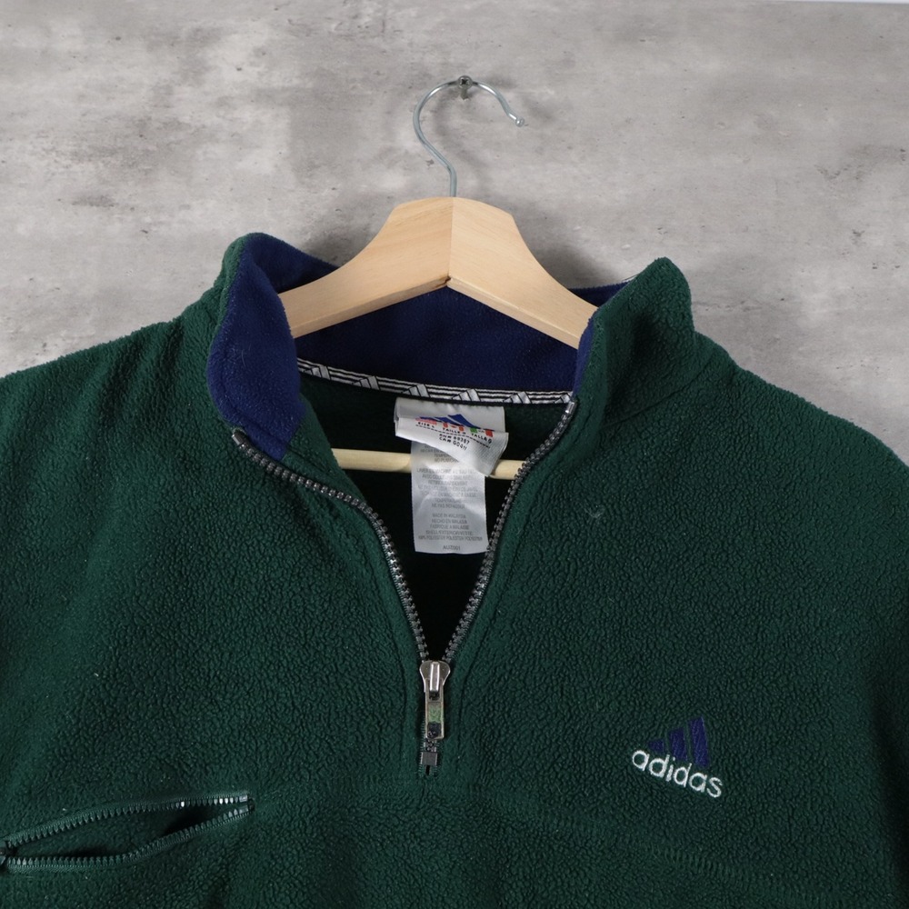 90s Adidas Fleece Pullover Boxy Green Quarter Zip Mens Large
